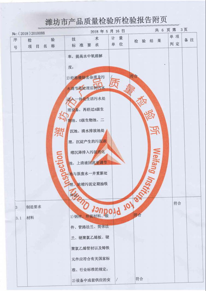 中侨一体化污水处理设备质监报告5