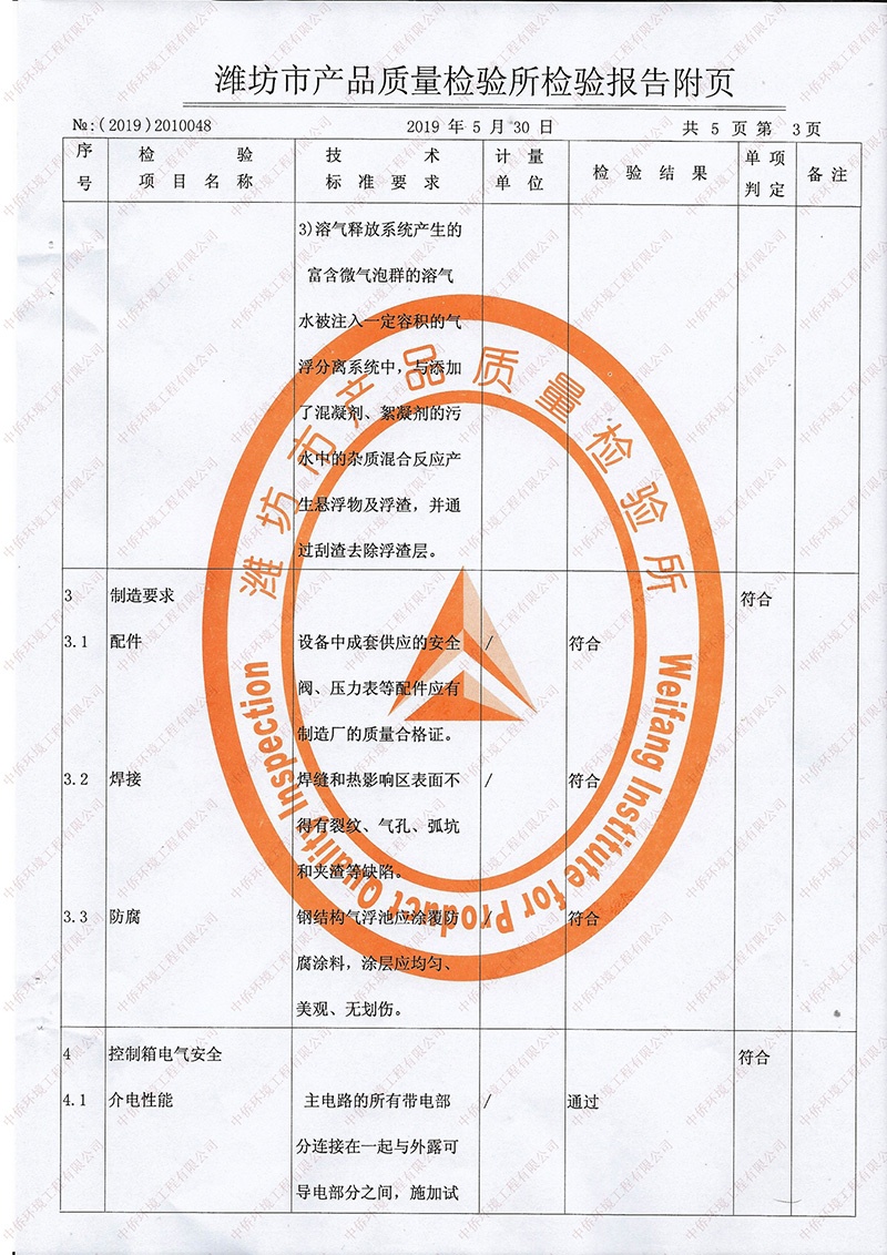 气浮机检测报告